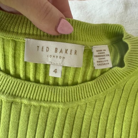Ted Baker green yellow Maaybel Puff Sleeve Knitted Top sweater size 4 like new - Picture 10 of 13